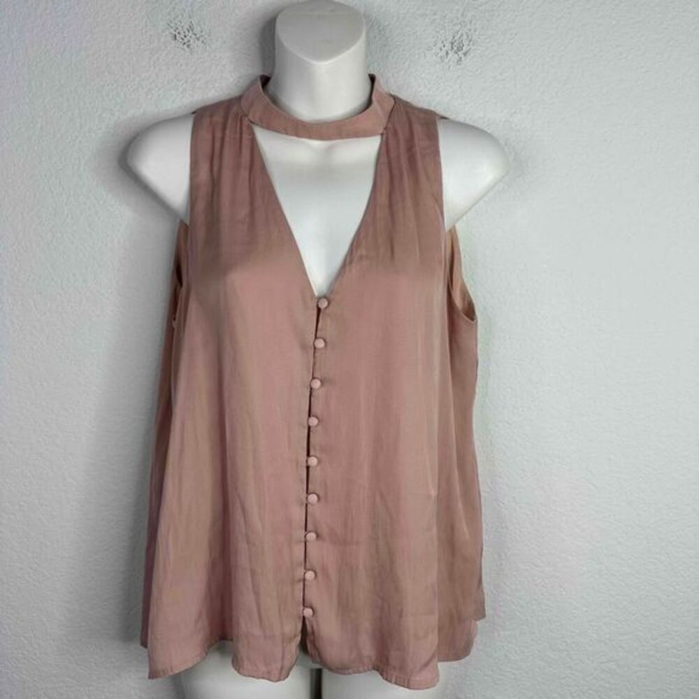ASTR Shirt Womens Small Pink Sleeveless Choker Collar Button Front Romantic Boho